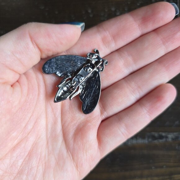 Vintage Lot of 2 Rhinestone Bee Brooches Pin Silver Tone Insect Crystal Retro - Picture 7 of 7